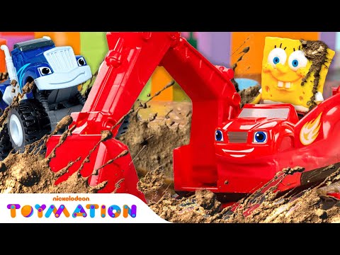 Blaze Saves SpongeBob & Ninja Turtles From Crusher's Mudslide! | Toymation City