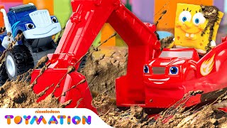Blaze Saves SpongeBob &amp; Ninja Turtles From Crusher&#39;s Mudslide! | Toymation City