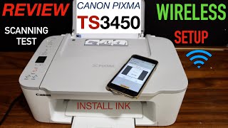 Canon Pixma TS3450 Setup, Wireless Setup, Install Setup Ink, Load Paper, Wireless Scanning & Review.