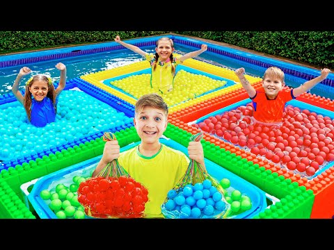Desafío con globos de agua de cuatro colores + más aventuras acuáticas