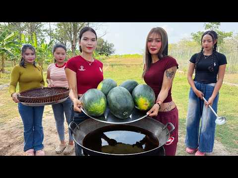 Amazing cooking watermelon jelly and stir fried rice recipe