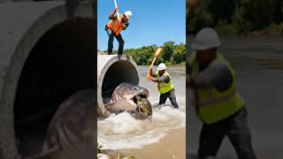 The catfish was hunting a turtle and got stuck in a pipe！🤯
