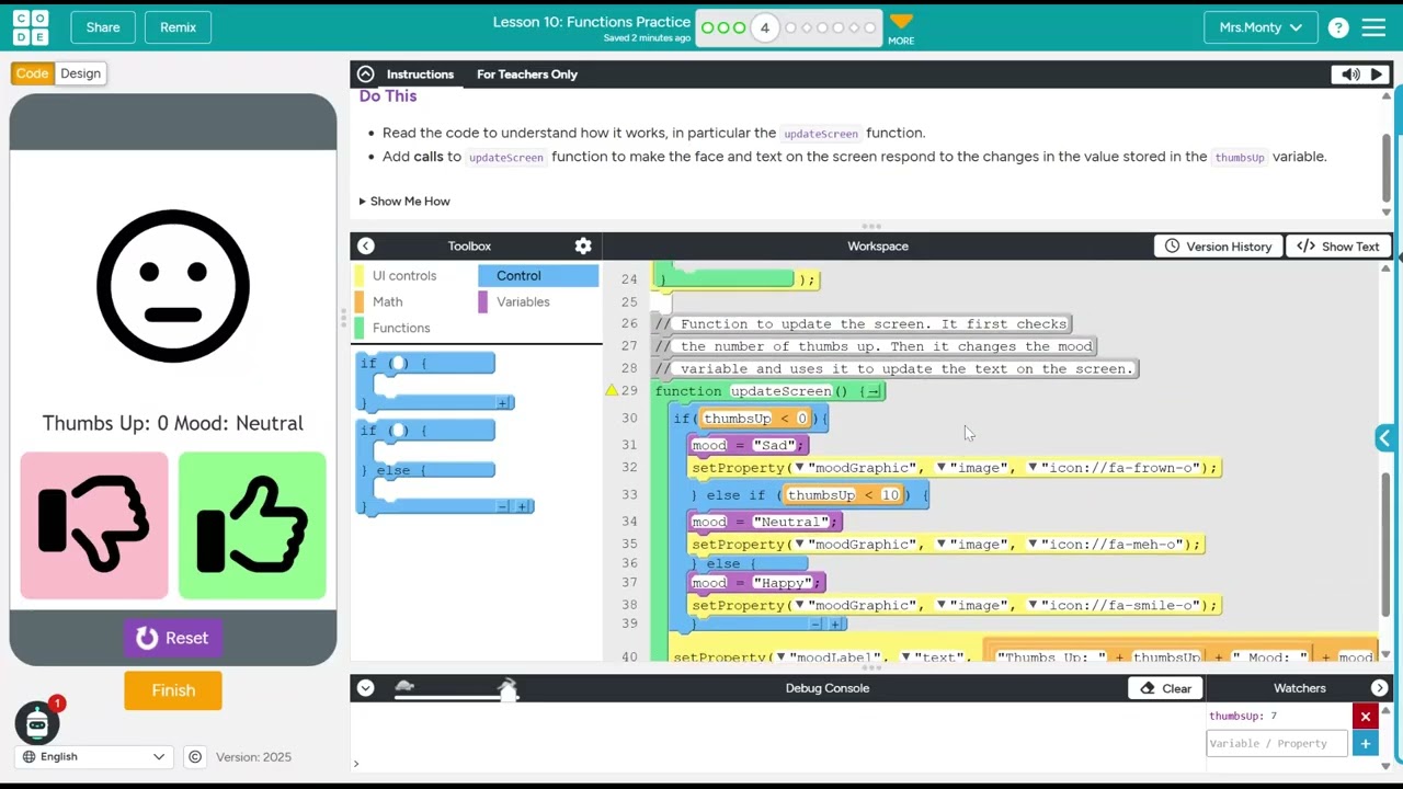 Code.org Computer Science Principles Unit 4: Lesson 10 - Part 1 - Functions Practice