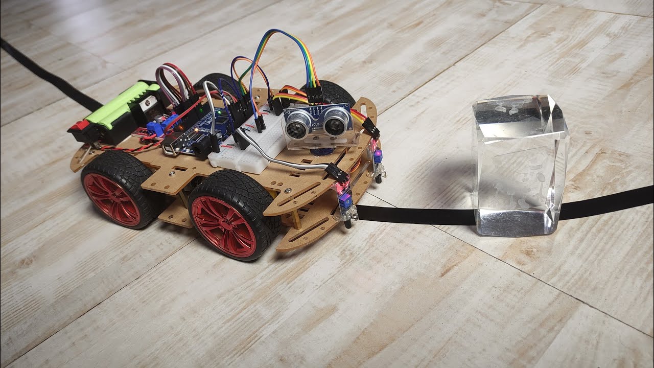 How to Make Line Follower with Obstacle Avoiding Robot using Arduino and L298 Motor Driver