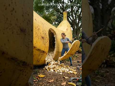 🍌 Wait.. She turned a giant banana into a luxury room.🤯 #satisfying #asmr #renovation #shorts
