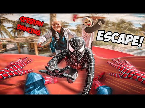 Spider-Man ESCAPE From Crazy Clown & Serbian Dancing in Abandoned Water Park (POV Action Scene)