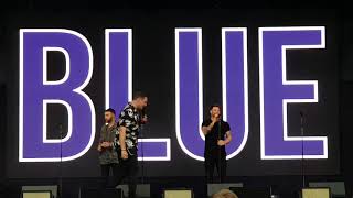 Lee Ryan &amp; Blue singing happy birthday to a wee girl in the crowd! Slessor Gardens - 22 June 2018
