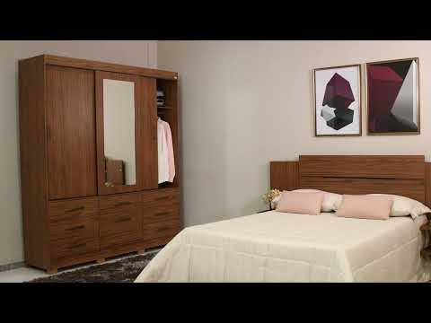 Video thumbnail of Guarda Roupa Casal com Espelho 3 Portas 8 Gavetas 100 MDF Luiza Panan