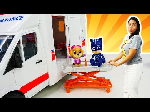 Paw Patrol, PJ Masks und Om Nom in Valerias Spielzeug Kindergarten. Die Spielzeuge sind erkältet.