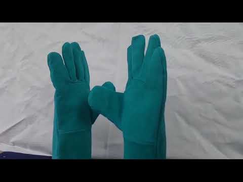 Unisex green full finger industrial leather gloves