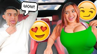 Picking Up My Boyfriend Wearing 10 BRAS To See His Reaction! *GOES TOO FAR*