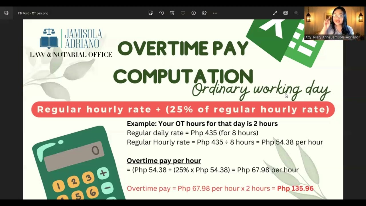 PH Labor Law - How to Compute Overtime Pay (Ordinary Working Day)