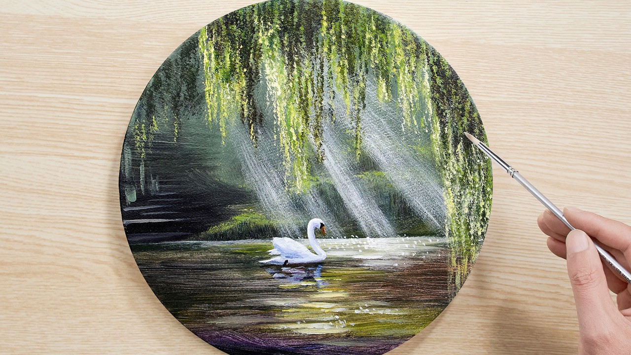 🎨 How to Paint a Swan Pond Landscape | Easy Acrylic Painting Tutorial