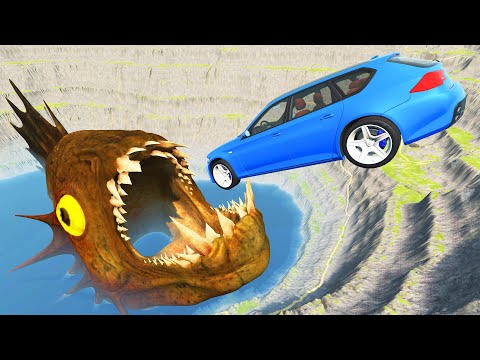 Jumping Into the Abyss With Piranha Mutant - Beamng drive TrainWorld