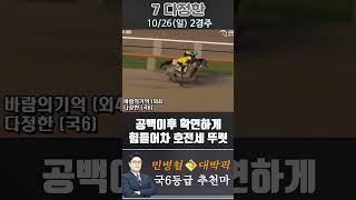 [서울 경마] 민병철 대박픽 2025년 10월 26일 일요 2R 추천마3 #경마 #하이라이트 #한국마사회 #검빛 #고배당 #코리아