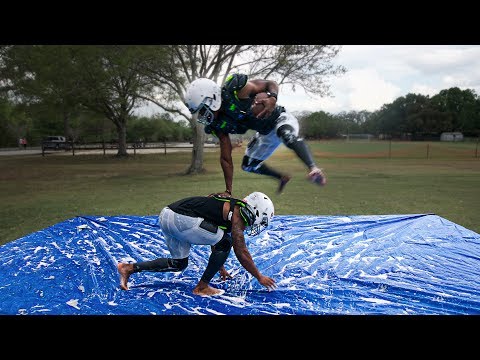 PLAYING TACKLE FOOTBALL ON A SLIP AND SLIDE PT. 2