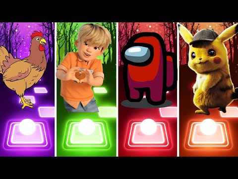 Chicken Song VS 4 Town VS Among Us VS Pikachu - Tiles Hop EDM Rush!