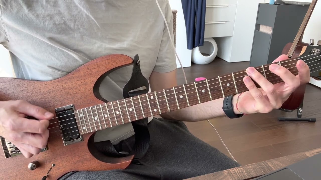 YouTube thumbnail: Roberto Barlocci playing the Cowboys From Hell intro riff on electric guitar