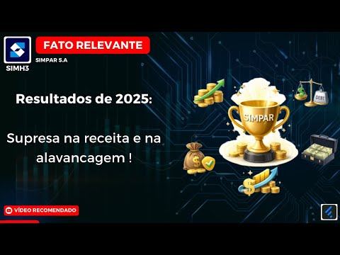 Thumbnail do vídeo: #SIMH3: SIMPAR e os resultados 2025. Receita de R$ 48 Bilhões e a Menor Alavancagem em 15 Anos!