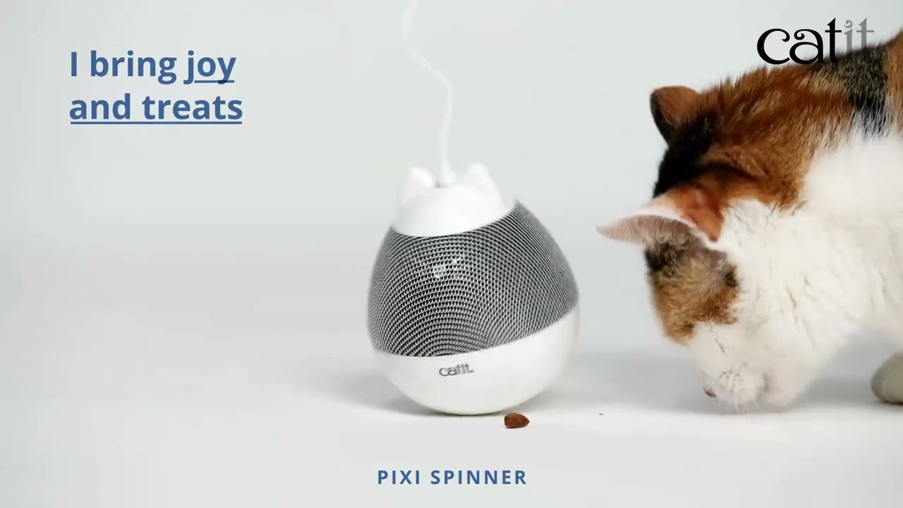 Žaislas katei interaktyvus su plunksnomis, Catit Pixi Spinner, baltas / pilkas