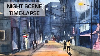 Night Scene Timelapse (Watercolour Painting)