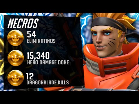 Necros Fastest Genji God - 54 elims! POTG! [ Overawtch Season 30 Top 500 ]