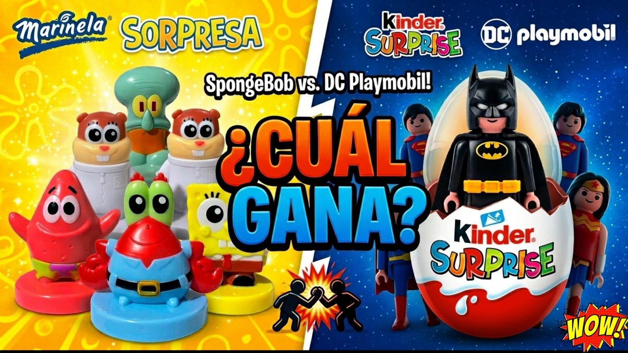 ⁣¡CONSEGUI TODA LA COLECCIÓN! Bob Esponja Marinela vs DC Kinder, ¿cuál es mejor?