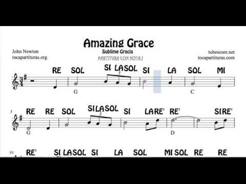 Amazing Grace Partitura Fácil con Notas en Sol Mayor para Flauta Violin Oboe