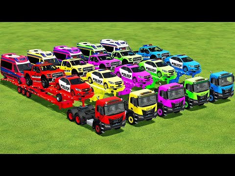 TRANSPORTING POLICE FORD RAPTOR, CHEVROLET & MERCEDES WITH IVECO TRUCKS! Farming Simulator 22