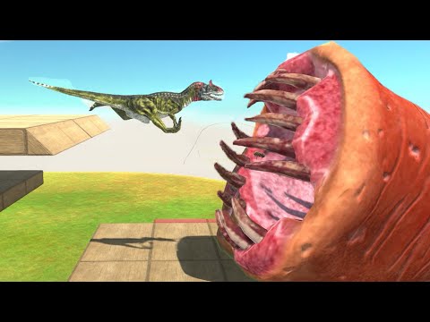 Dinosaurs Race - Dinosaur Run Through Giant Worm Challenge - Animal Revolt Battle Simulator