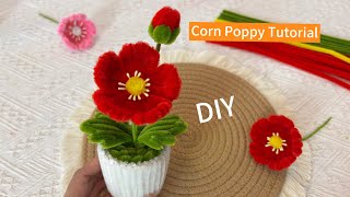 I made pretty corn poppies and potted plants with pipe cleaners 🌸 #PipeCleaner #DIY #Corn Poppy