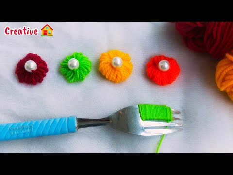 Amazing Woolen Flower Craft Idea Using Fork Trick | Easy Handmade Flower Making | Woolen Crafts