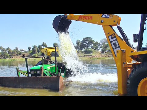 JCB 3dx Eco and John Deere Tractor washing in Betwa River | Washing with Fun