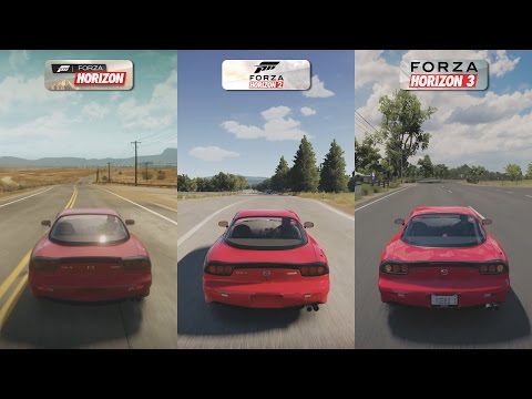 Forza Horizon vs Forza Horizon 2 vs Forza Horizon 3 - Mazda RX-7 Sound Comparison