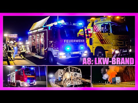 ❌ A8: LKW-Brand | 🚒 Feuerwehr Gruibingen & Wiesensteig im Brandeinsatz + Bergung & Fahrbahnreinigung