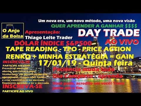 DAY TRADE AO VIVO DÓLAR E S&P500 17/01/19 TapeReading,TPO,Renko,Price Action DOLG19/WDOG19 Aprenda