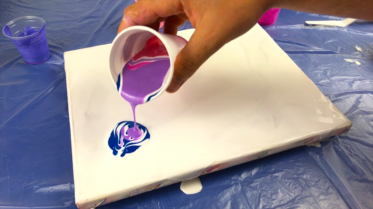 Acrylic Pouring Pink And Blue Marble Abstract Painting