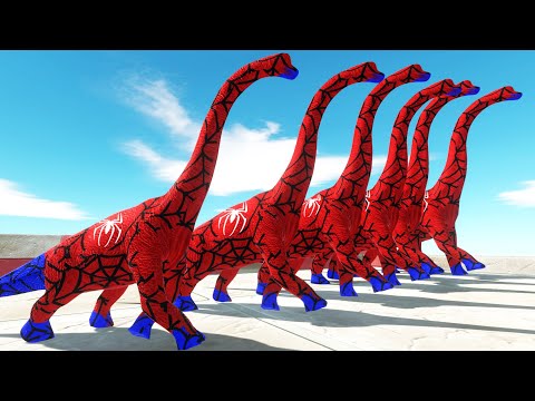 DEATH RUN vs DIFFERENT SIZE SPIDERMAN BRACHIOSAURUS - Animal Revolt Battle Simulator