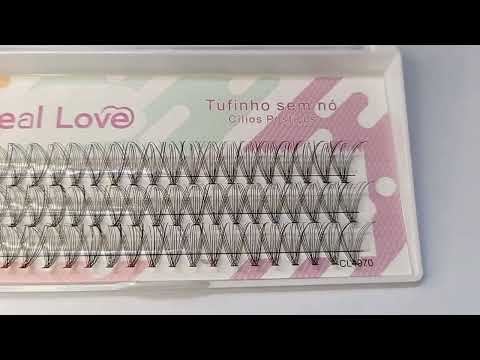 CARTELA DE CÍLIOS TUFINHOS SEM NÓ 12P 14MM 0.10D REAL LOVE BOX COM 10 UN