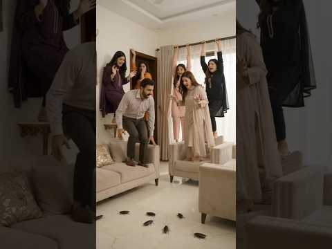 Chhota Cockroach, Bara Khauf 😂🪳 Cockroaches Dekh Sabki Phati #siblings