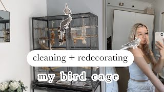 CLEANING + REDECORATING BIRD CAGE | what's in my cockatiels cage