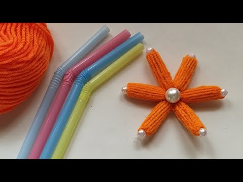 Super Easy Woolen Flower Craft ideas with Straw | Hand Embroidery Flower Tutorial | Sewing Hack
