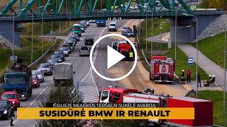 Išsilieję neaiškūs teršalai sukėlė avariją: susidūrė BMW ir „Renault“