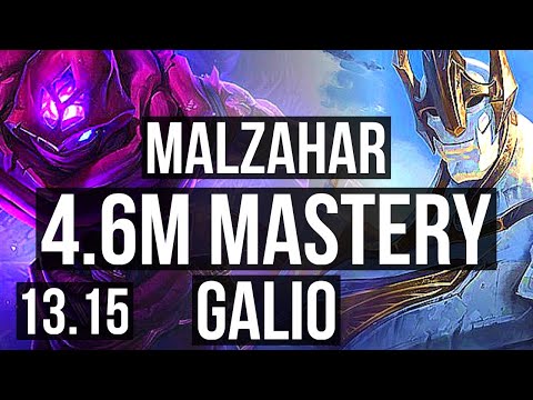 MALZAHAR vs GALIO (MID) | 4.6M mastery, 1700+ games, 6/2/10, Dominating | KR Grandmaster | 13.15