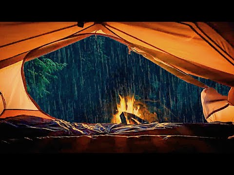 Звуки дождя, костра и грома в палатке 8 ЧАСОВ. Шум дождя для учёбы, сна и медитации