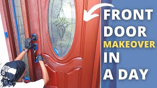 EASY FRONT DOOR MAKEOVER IN A DAY- PAINT FIBERGLASS! | DIY Power Couple