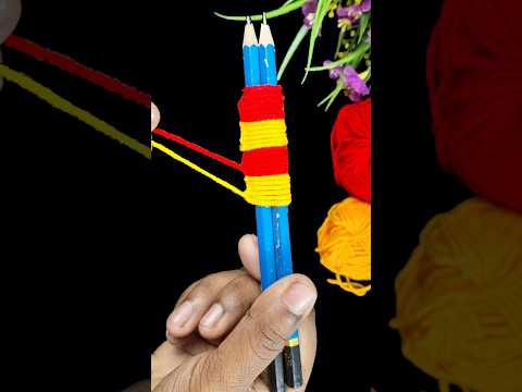 Superb Woolen Rose Making Idea with Pencil - #handembroidery #shortsvideos #hand #flowers #crafts