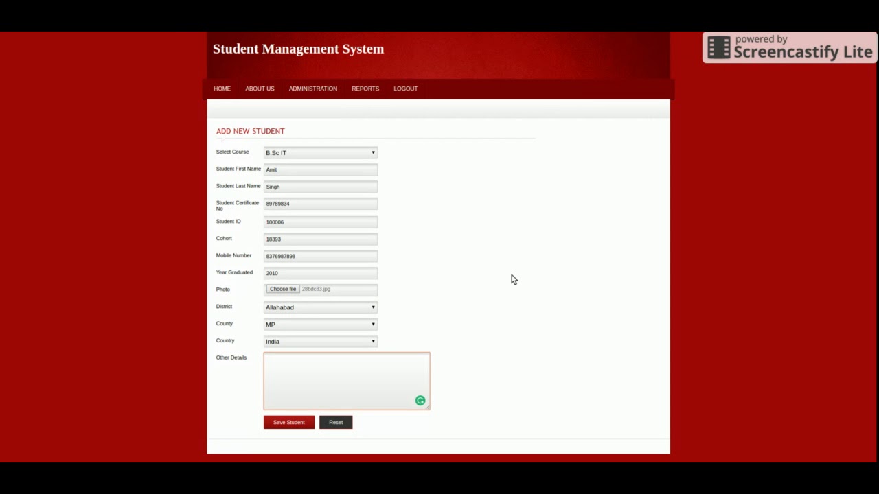 Student Management System | PHP and MySQL Project Source Code | PHP MySQL CRUD Project