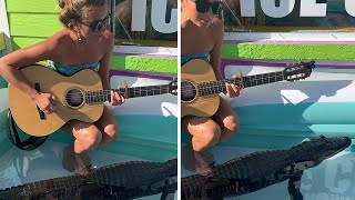 Woman from Florida hilariously serenades to alligator #shorts