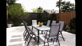 VILLANA Garten-Essgruppe, anthrazit/grau, Alu/Textil, Tisch 160 x 220 cm, 8 Klappstühle